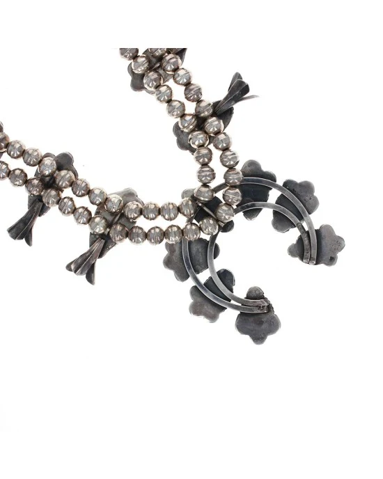 Navajo Sterling Silver & Turquoise Squash Blossom Necklace - Image 2