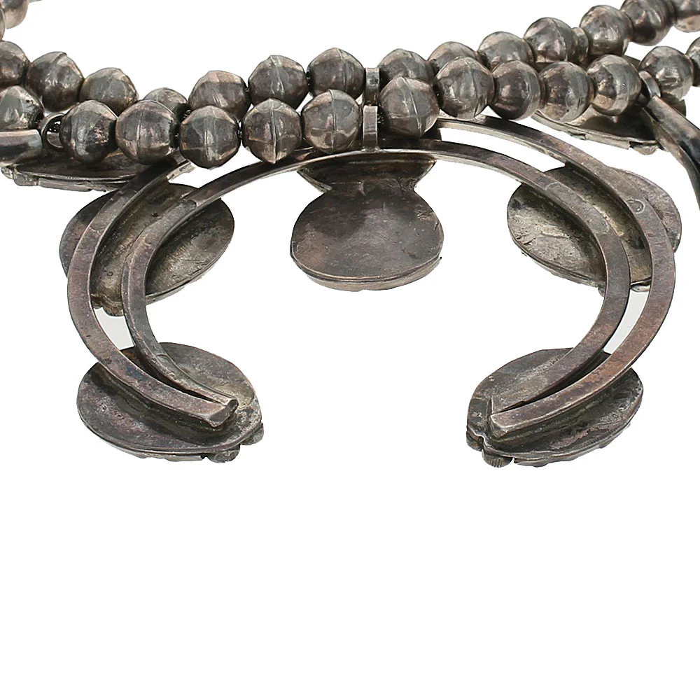 Navajo Sterling Silver & Turquoise Squash Blossom Necklace - Image 3