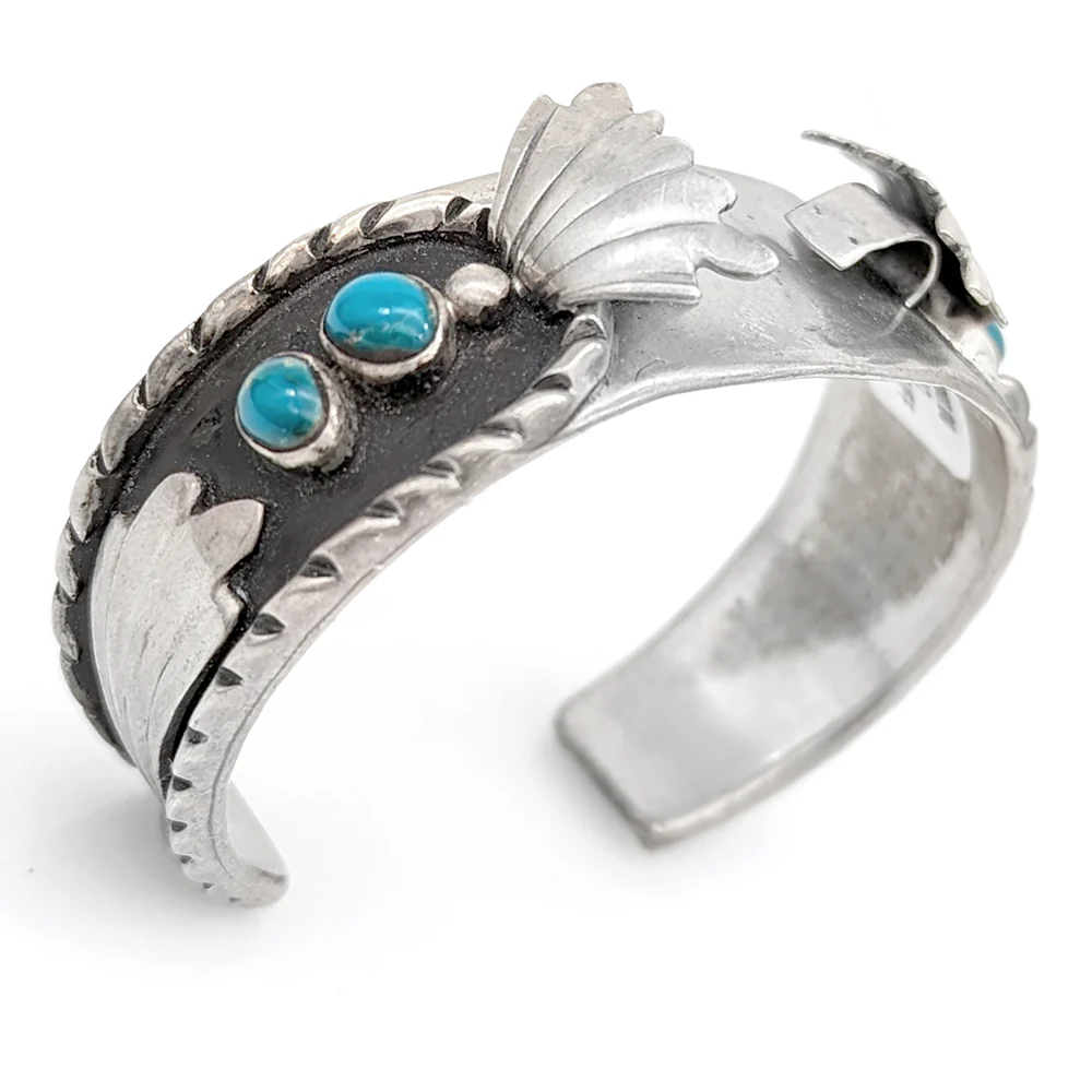 Navajo Sterling Silver & Turquoise Watch Cuff Bracelet - Image 2
