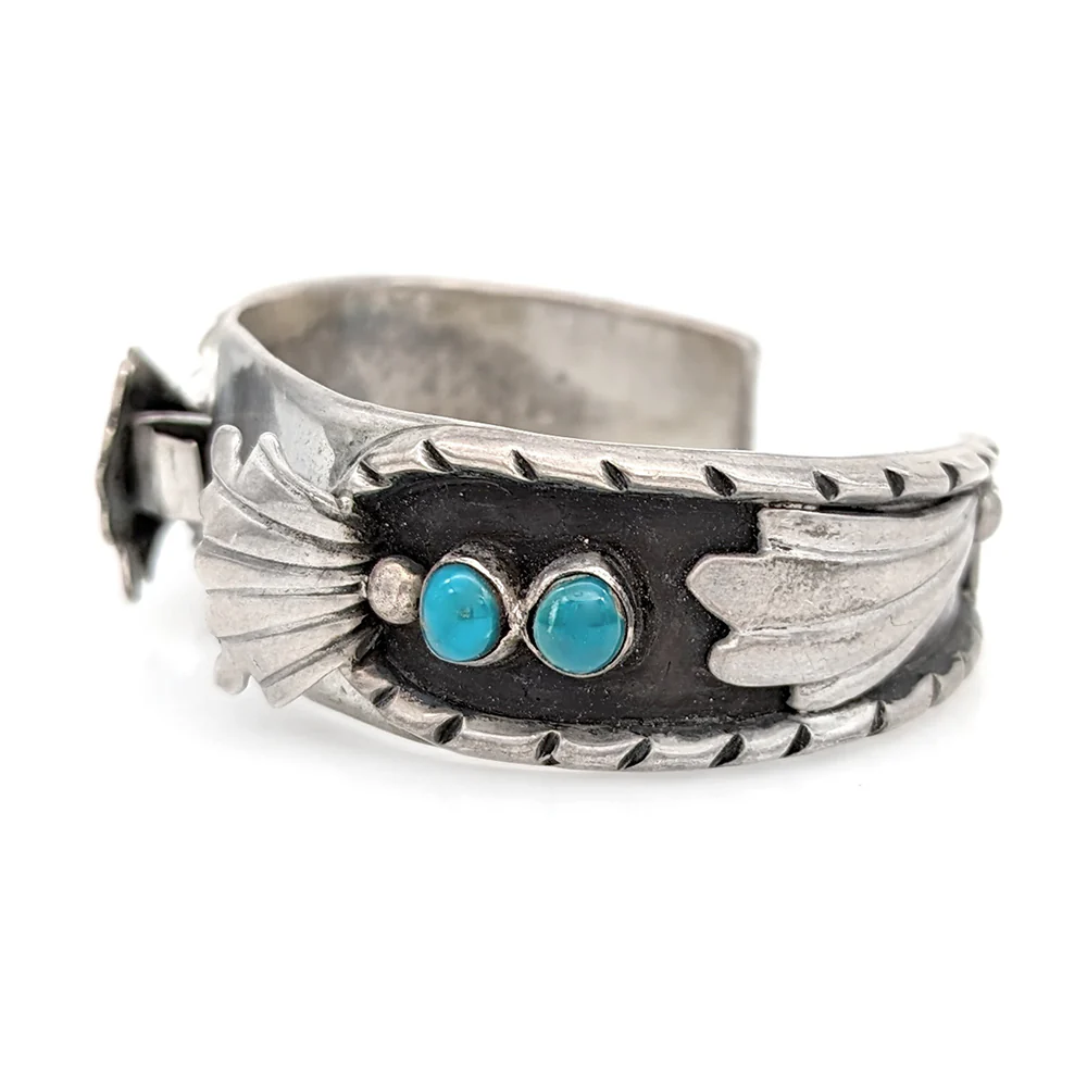 Navajo Sterling Silver & Turquoise Watch Cuff Bracelet - Image 3