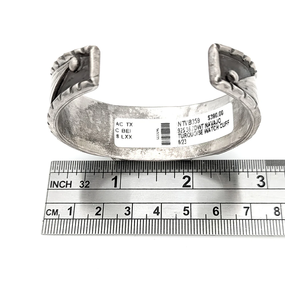 Navajo Sterling Silver & Turquoise Watch Cuff Bracelet - Image 5