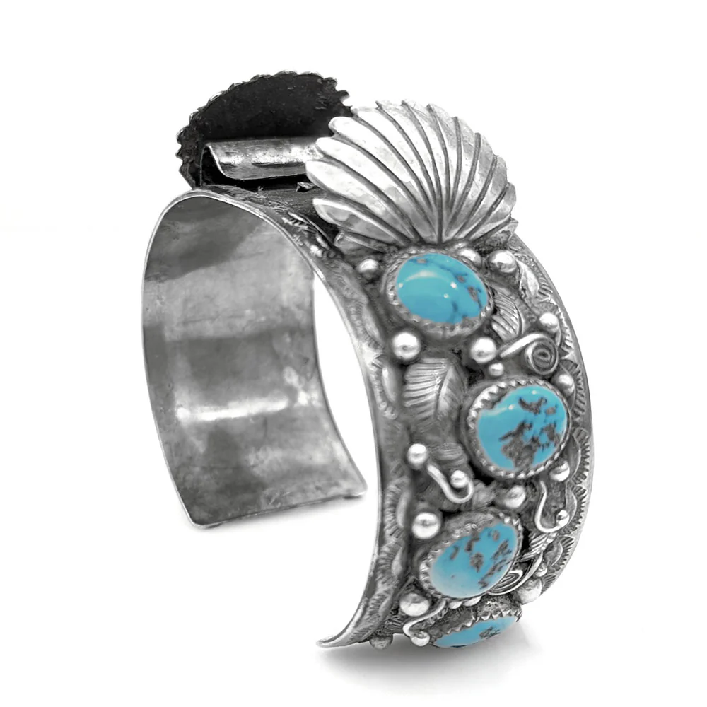 Navajo Sterling Silver & Turquoise Watch Cuff Bracelet - Image 3