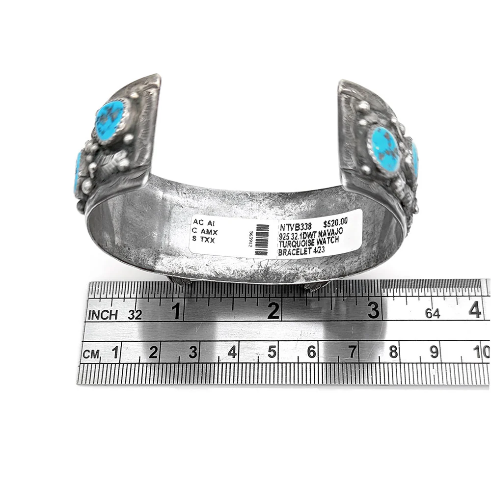 Navajo Sterling Silver & Turquoise Watch Cuff Bracelet - Image 4