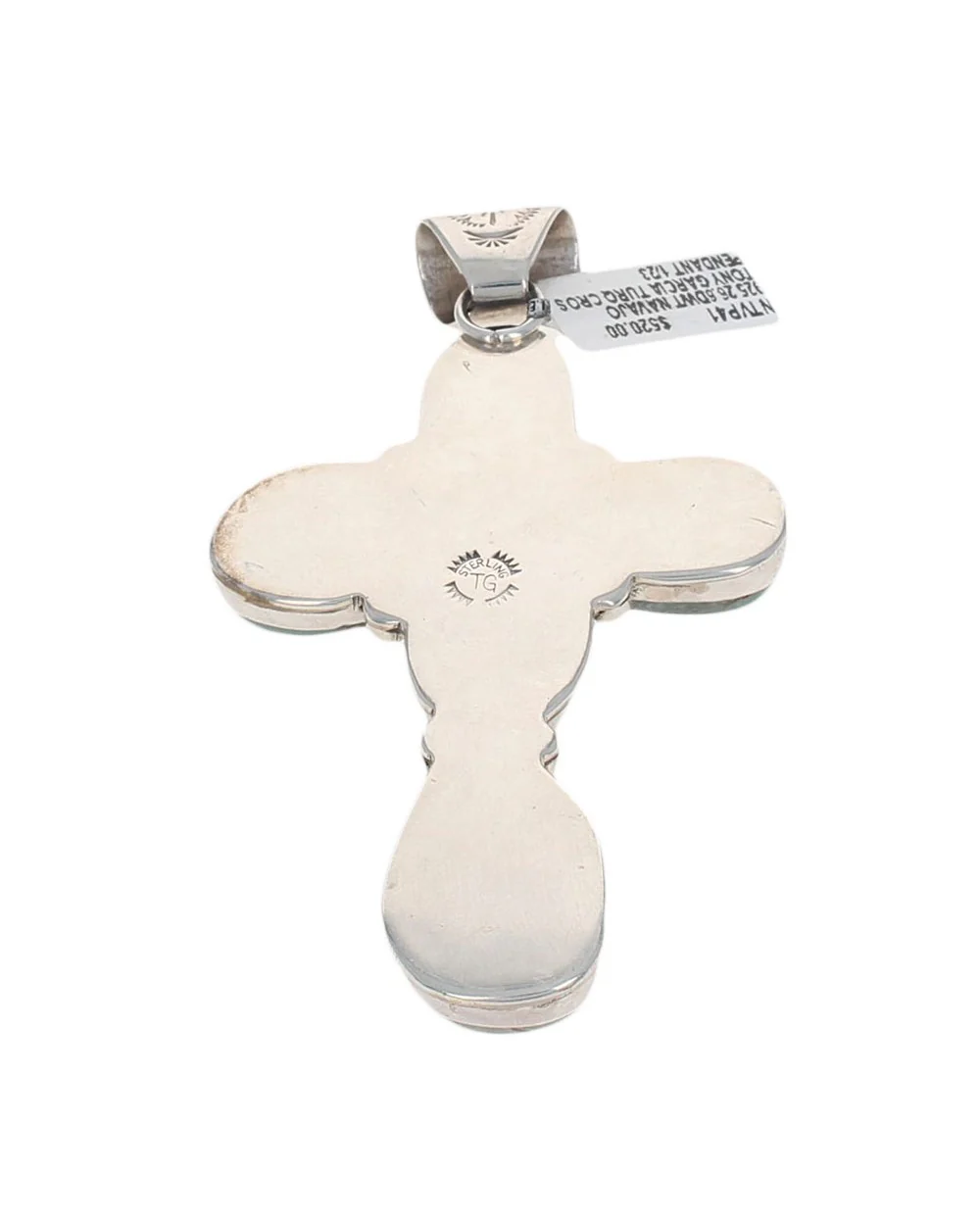 Navajo Tony Garcia Sterling Silver & Turquoise Cross Pendant - Image 2