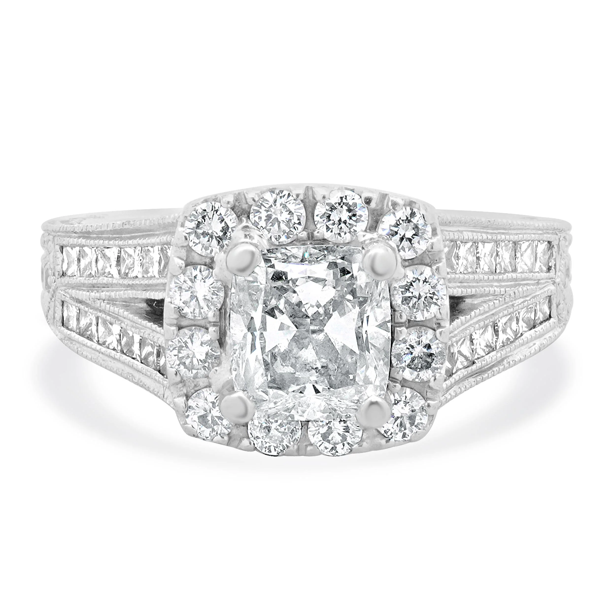 Neil Lane 14 Karat White Gold Cushion Cut Diamond Engagement Ring