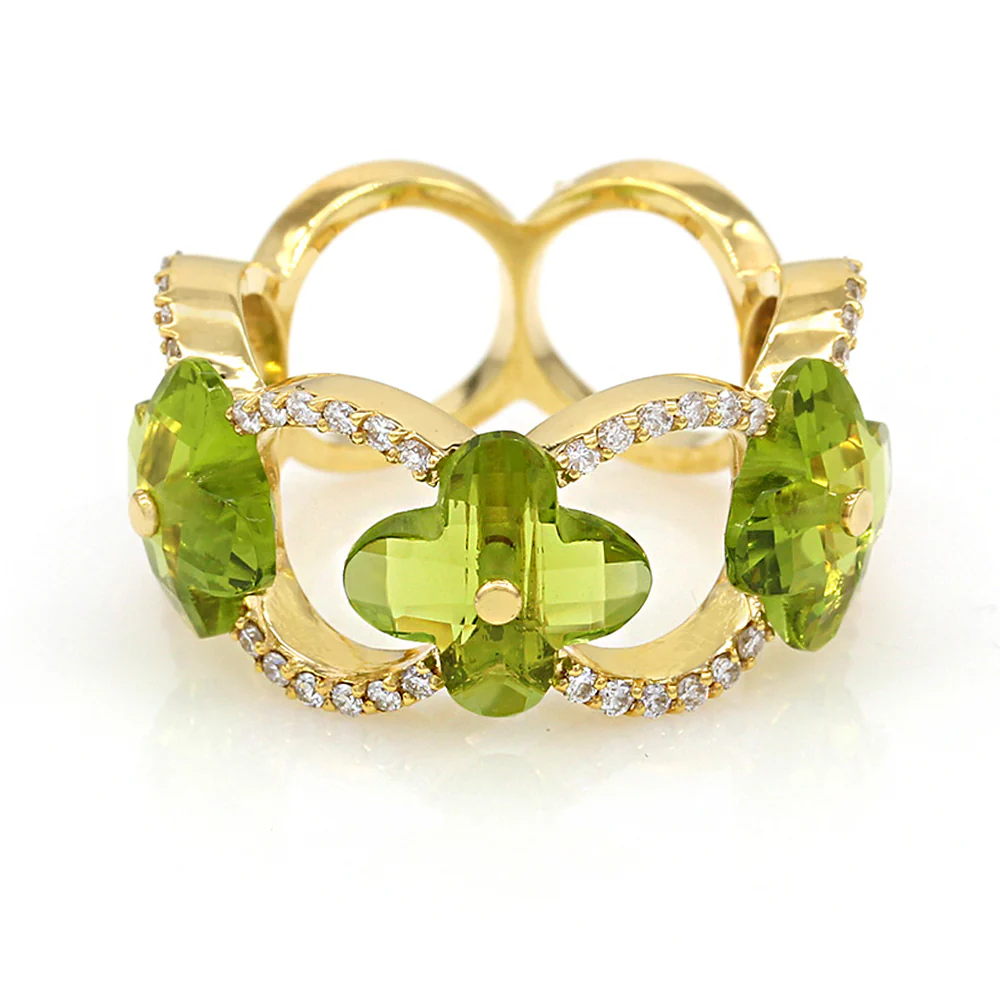 Norman Covan 3.84ctw Peridot Flower & 0.46ctw Diamond Ring in 18K Yellow Gold - Image 2