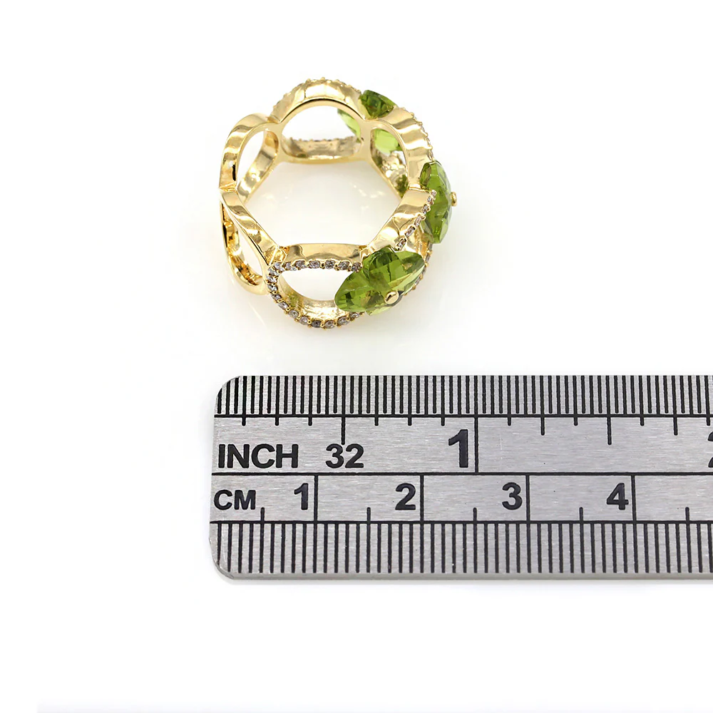 Norman Covan 3.84ctw Peridot Flower & 0.46ctw Diamond Ring in 18K Yellow Gold - Image 3