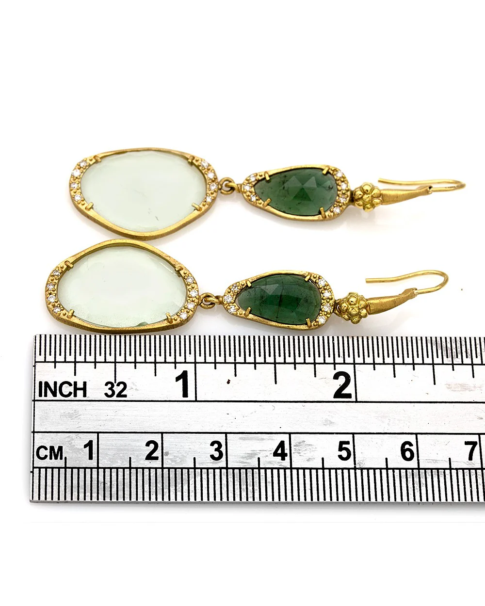 Nouveau 1910 14ky Green Tourmaline, Green Amethyst and Diamond Earrings - Image 3