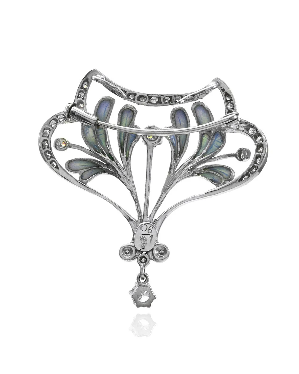 Nouveau 1910 Artic Collection Diamond and Enamel Brooch Pendant in Gold - Image 2
