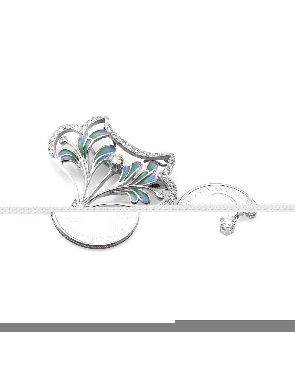 Nouveau 1910 Artic Collection Diamond and Enamel Brooch Pendant in Gold - Image 3