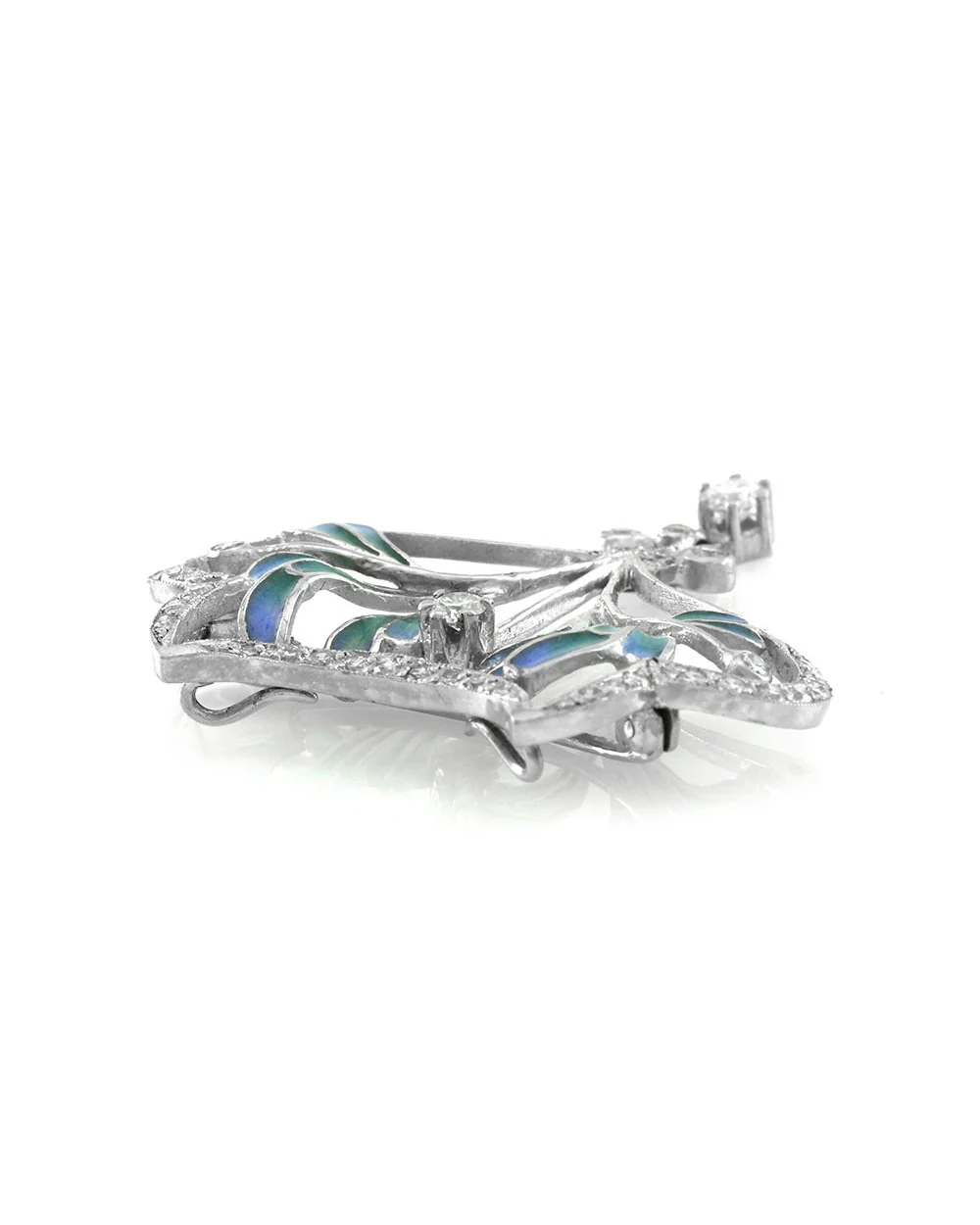 Nouveau 1910 Artic Collection Diamond and Enamel Brooch Pendant in Gold - Image 4