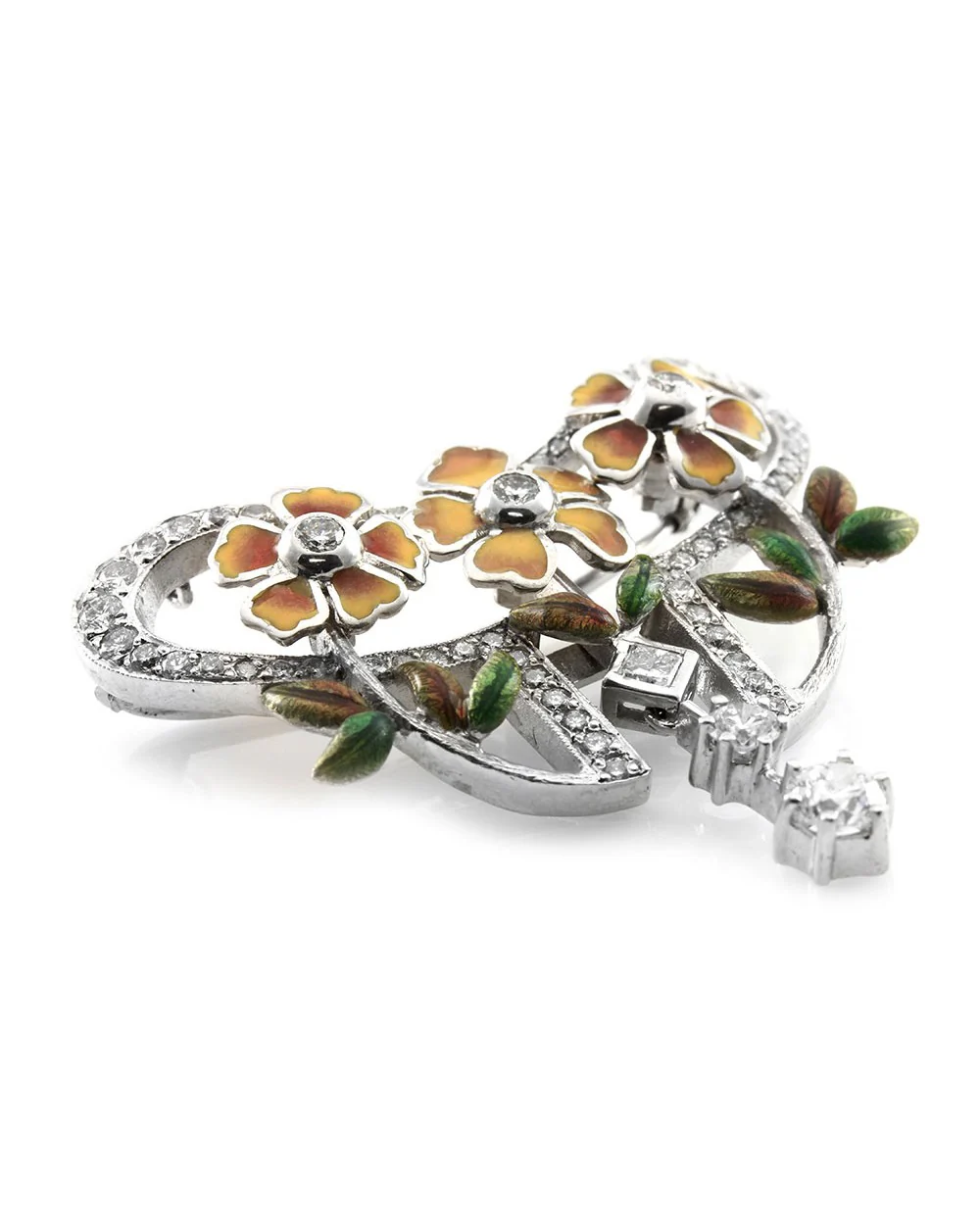 Nouveau 1910 Artic Collection Enamel & Diamond Pin/ Pendant in 18K White Gold - Image 3