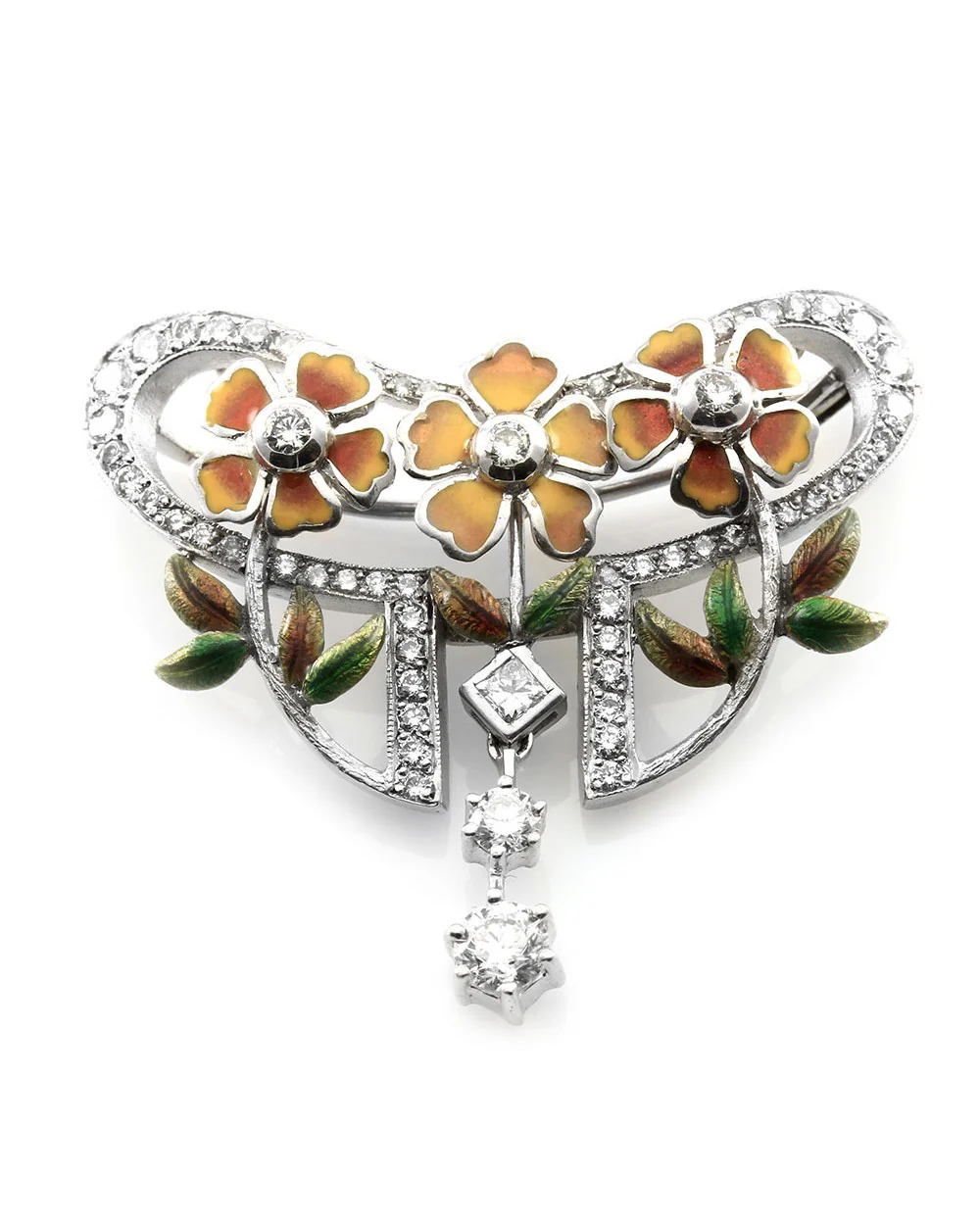 Nouveau 1910 Artic Collection Enamel & Diamond Pin/ Pendant in 18K White Gold - Image 4