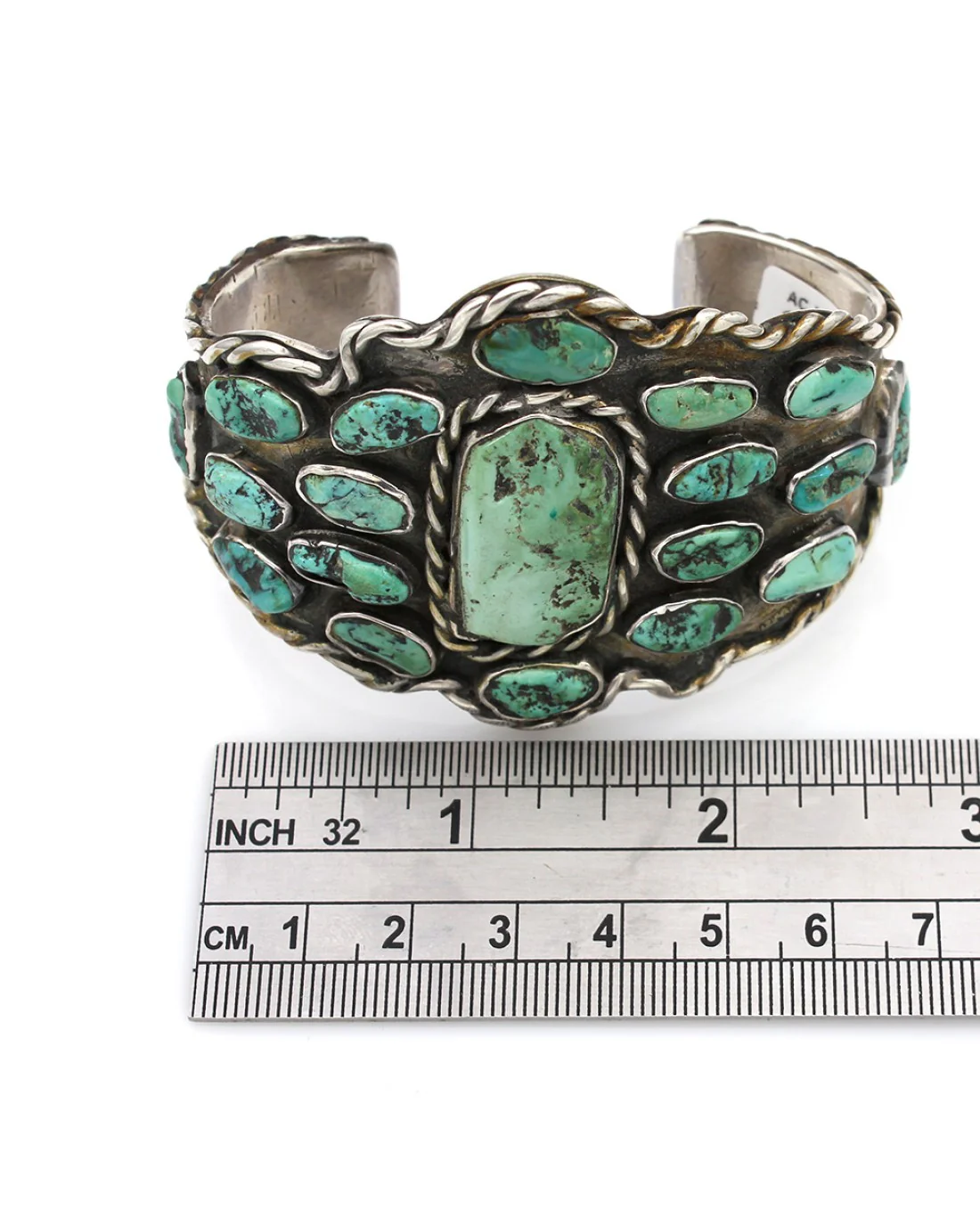 Old Pawn Navajo Sterling Silver & Turquoise Cluster Cuff Bracelet - Image 4