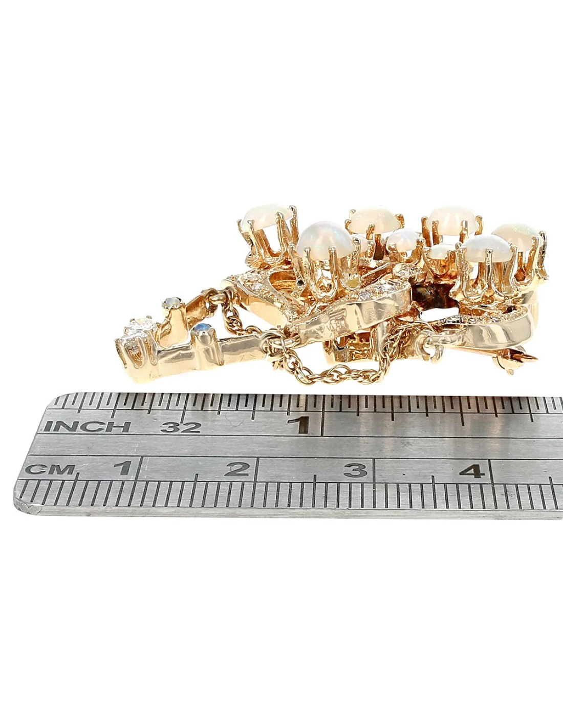 Opal and Diamond Chandelier Pin in Yellow Gold - Image 3