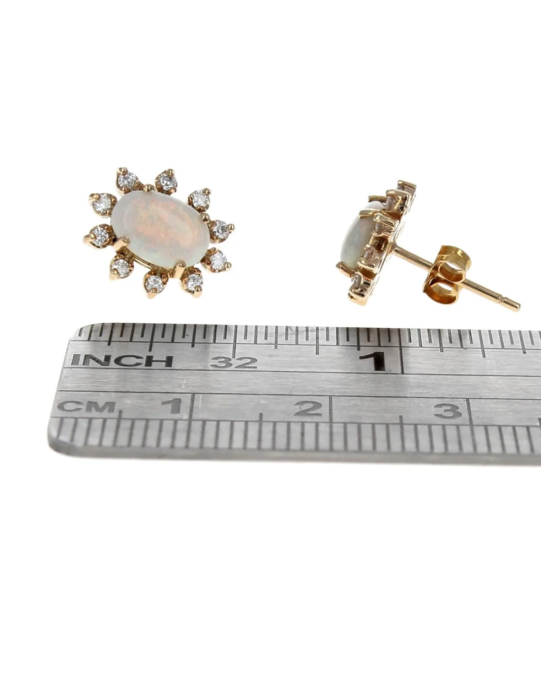 Opal and Diamond Halo Stud Earrings - Image 3