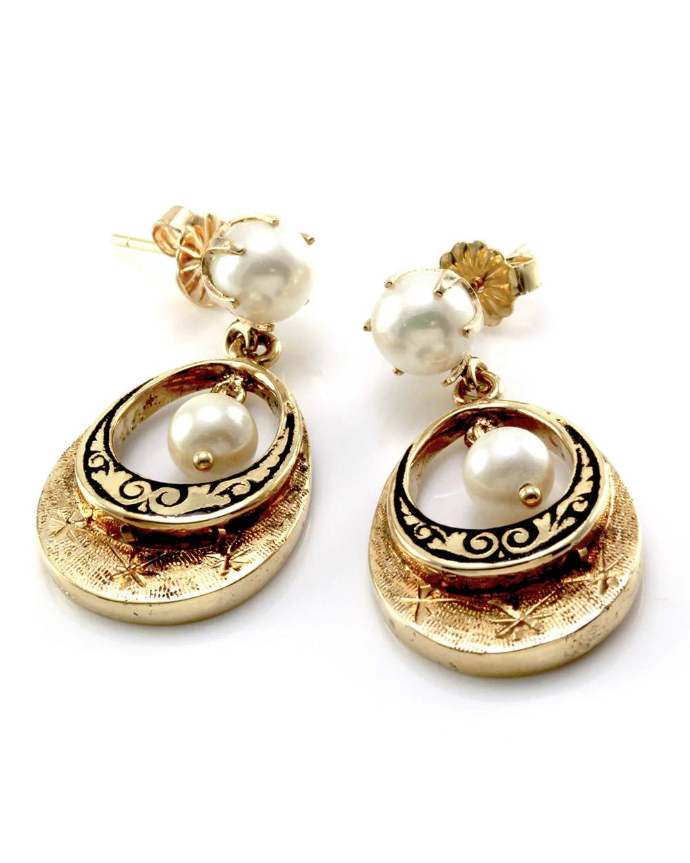 Open Teardrop Pearl Dangle Earrings in Gold - Image 2