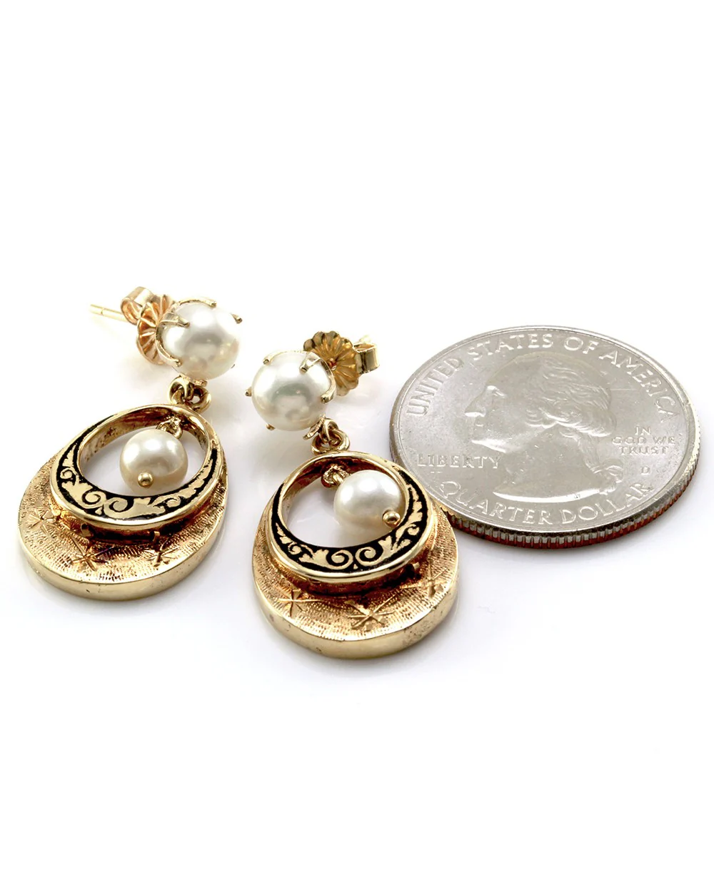 Open Teardrop Pearl Dangle Earrings in Gold - Image 5
