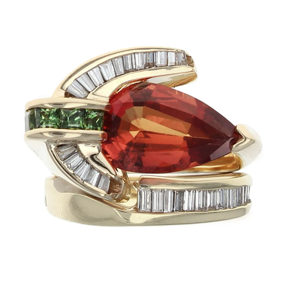 Orange and Green Sapphire and Diamond Fashion Ring Set - Image 2
