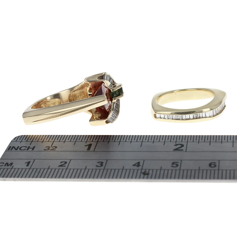 Orange and Green Sapphire and Diamond Fashion Ring Set - Image 3