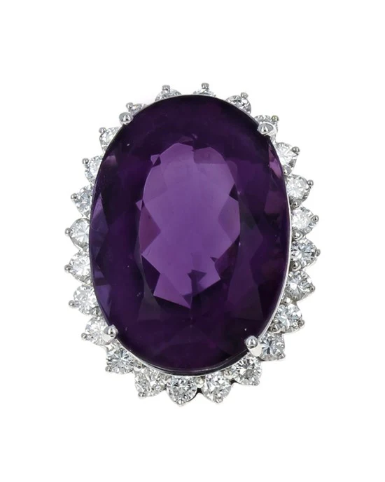 Oval Amethyst and Diamolnd Halo Statement Ring - Image 2