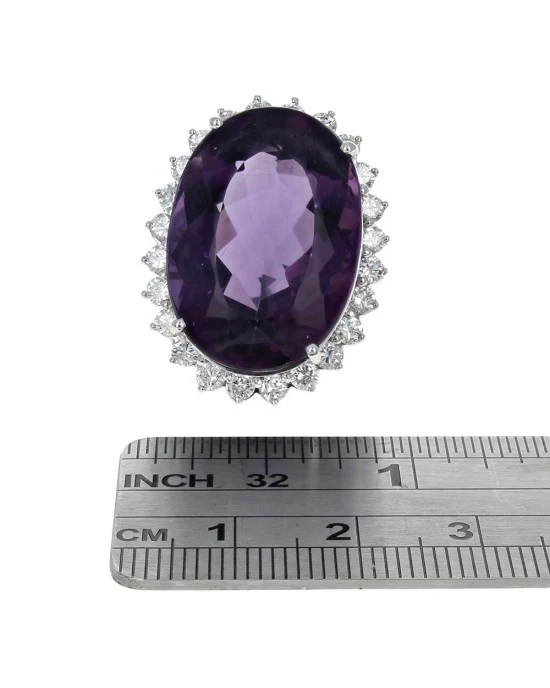 Oval Amethyst and Diamolnd Halo Statement Ring - Image 3