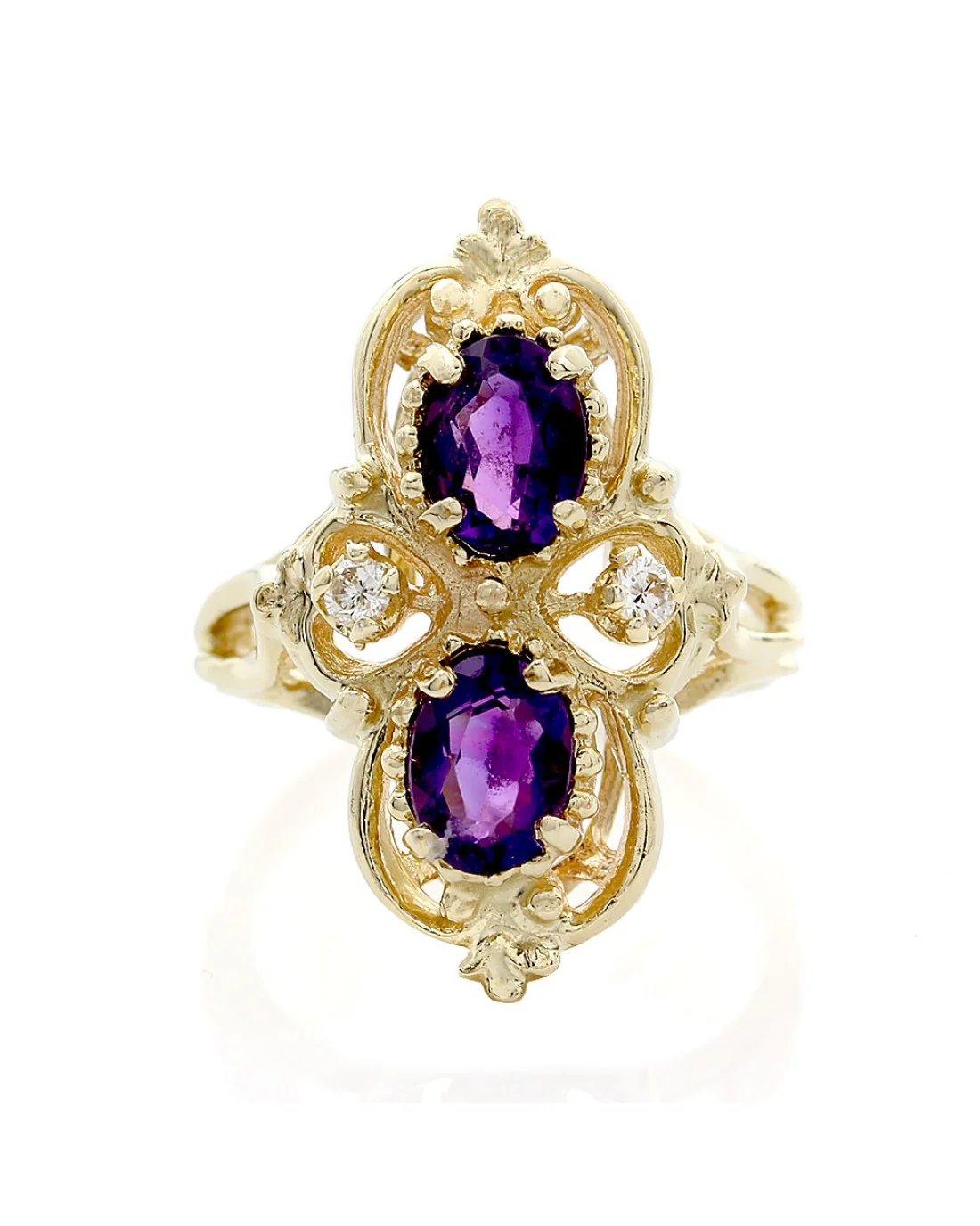 Oval Amethyst and Diamond Elongated Ring - Image 2