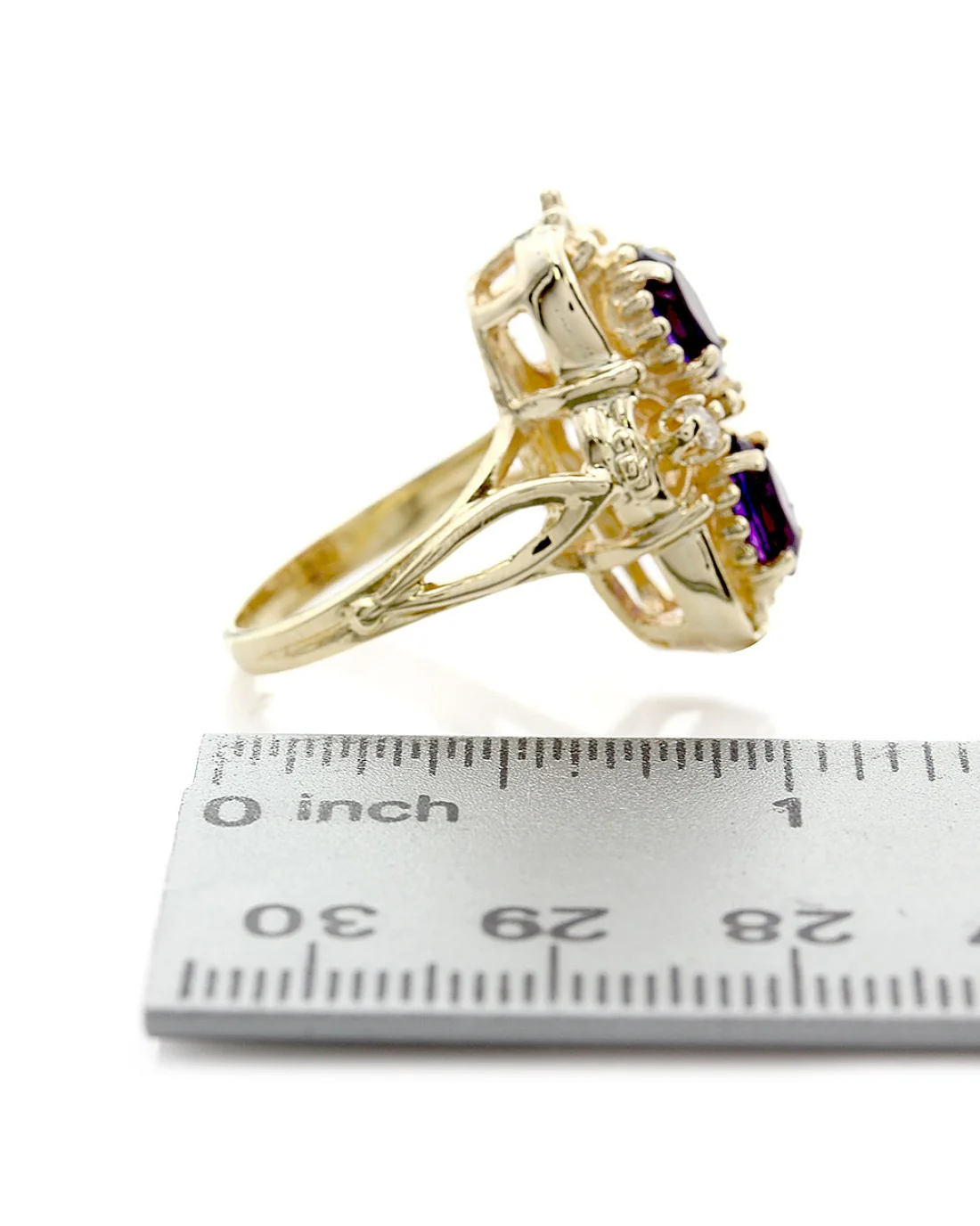 Oval Amethyst and Diamond Elongated Ring - Image 3