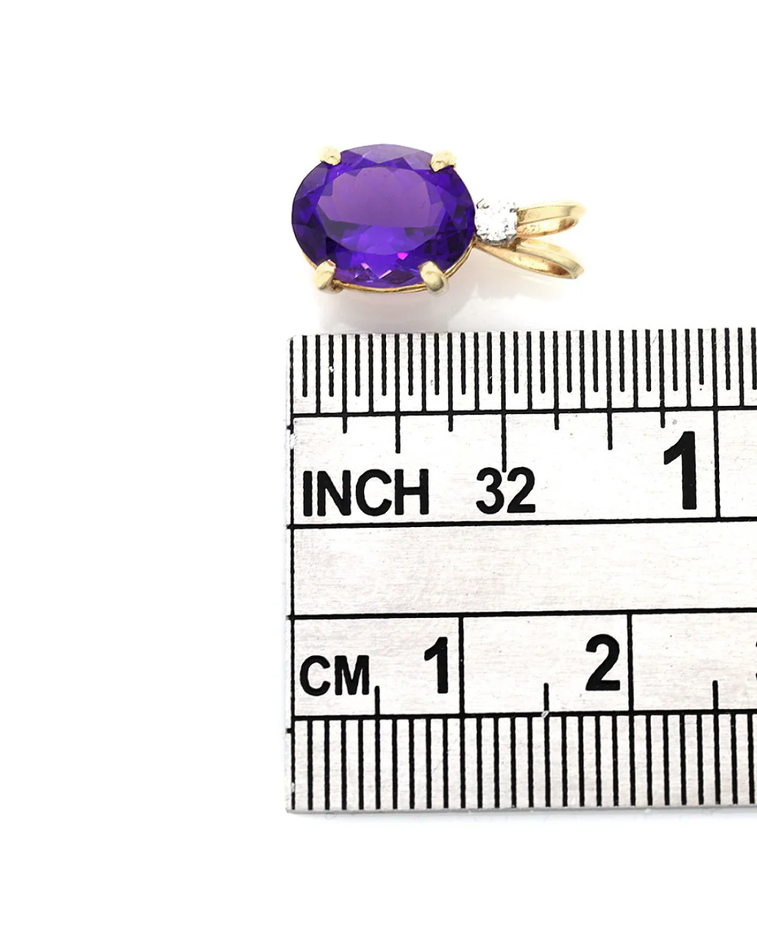 Oval Amethyst and Diamond Pendant in Yellow Gold - Image 3