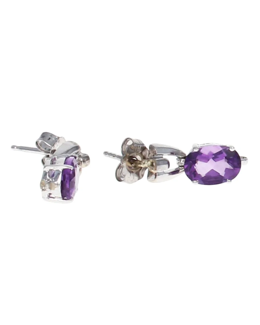 Oval Amethyst Drop Earrings in White Gold - Image 2
