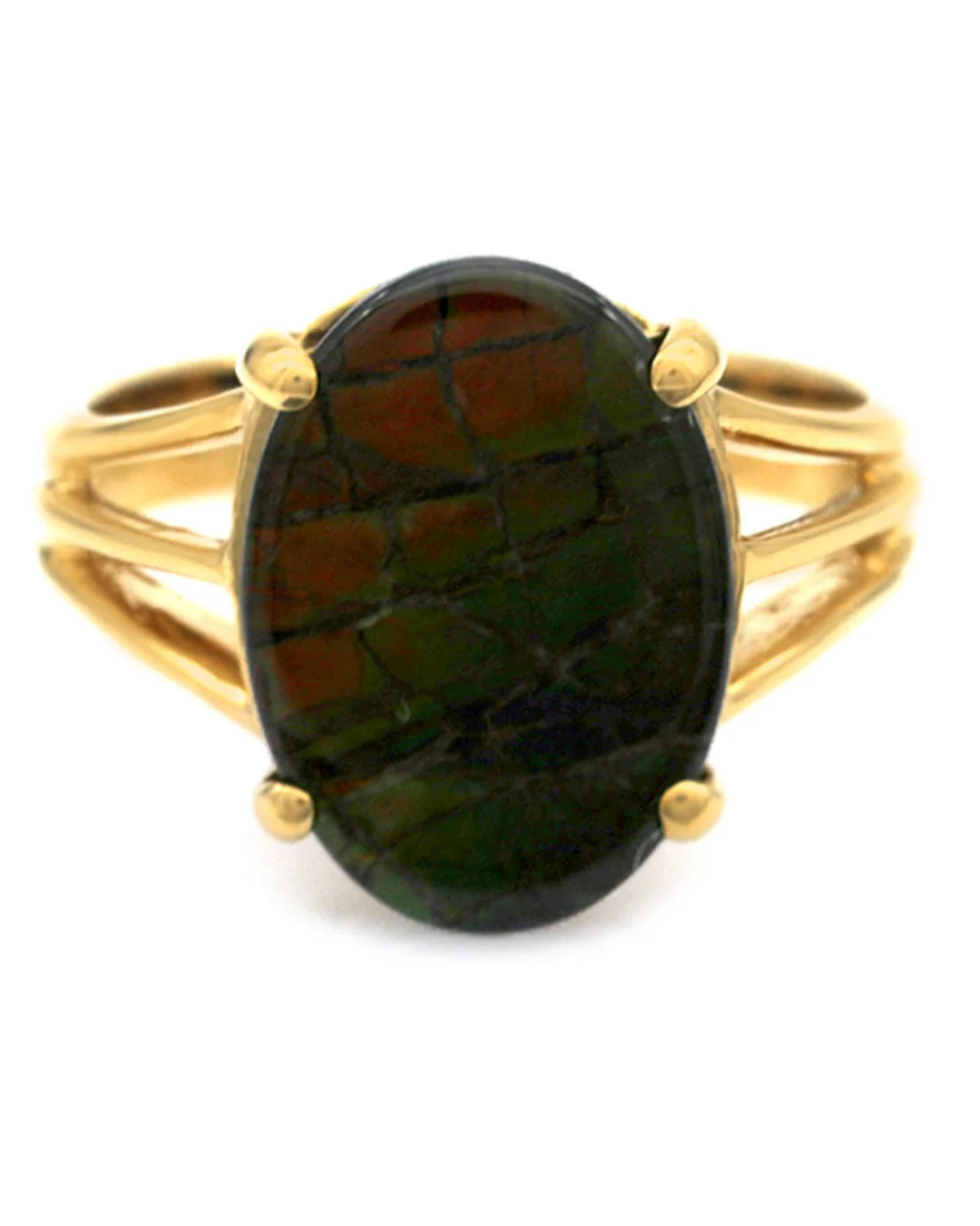 Oval Ammolite Ring in Yellow Gold - Image 2