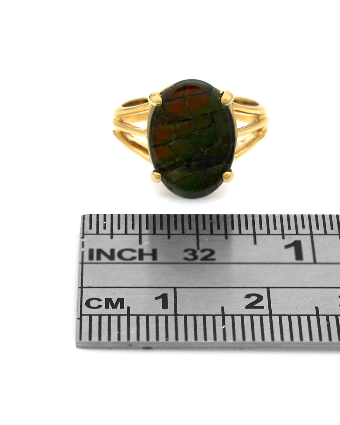 Oval Ammolite Ring in Yellow Gold - Image 3