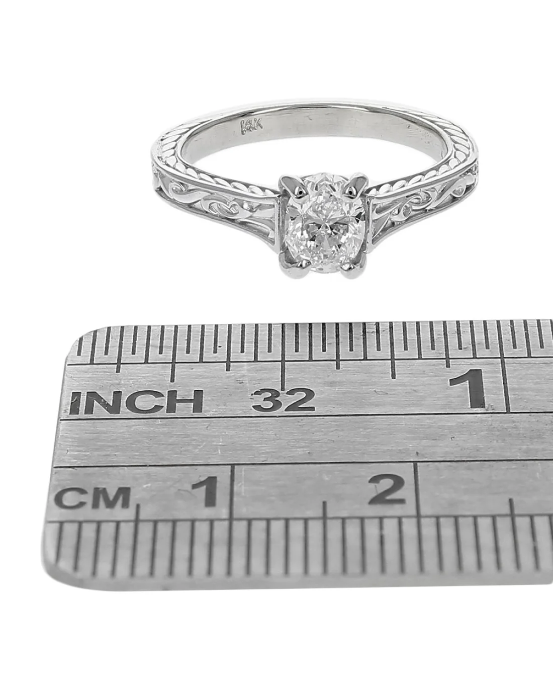Oval Diamond Solitaire Etched Engagement Ring - Image 3