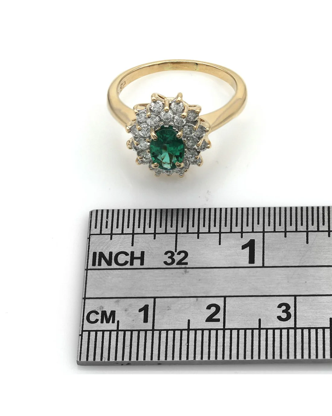 Oval Emerald and Diamond Double Halo Ring - Image 3