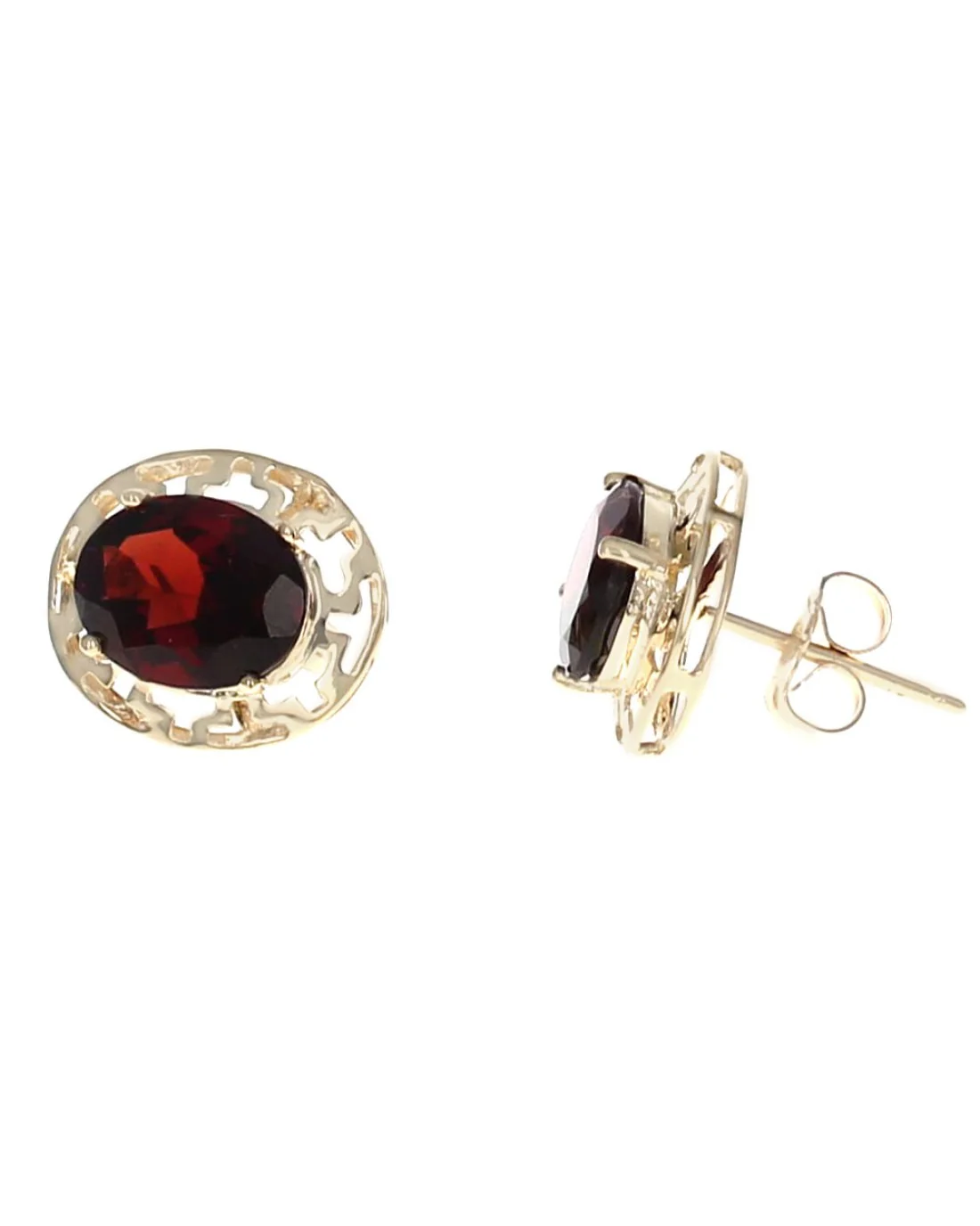 Oval Garnet Cut Out Stud Earrings - Image 2