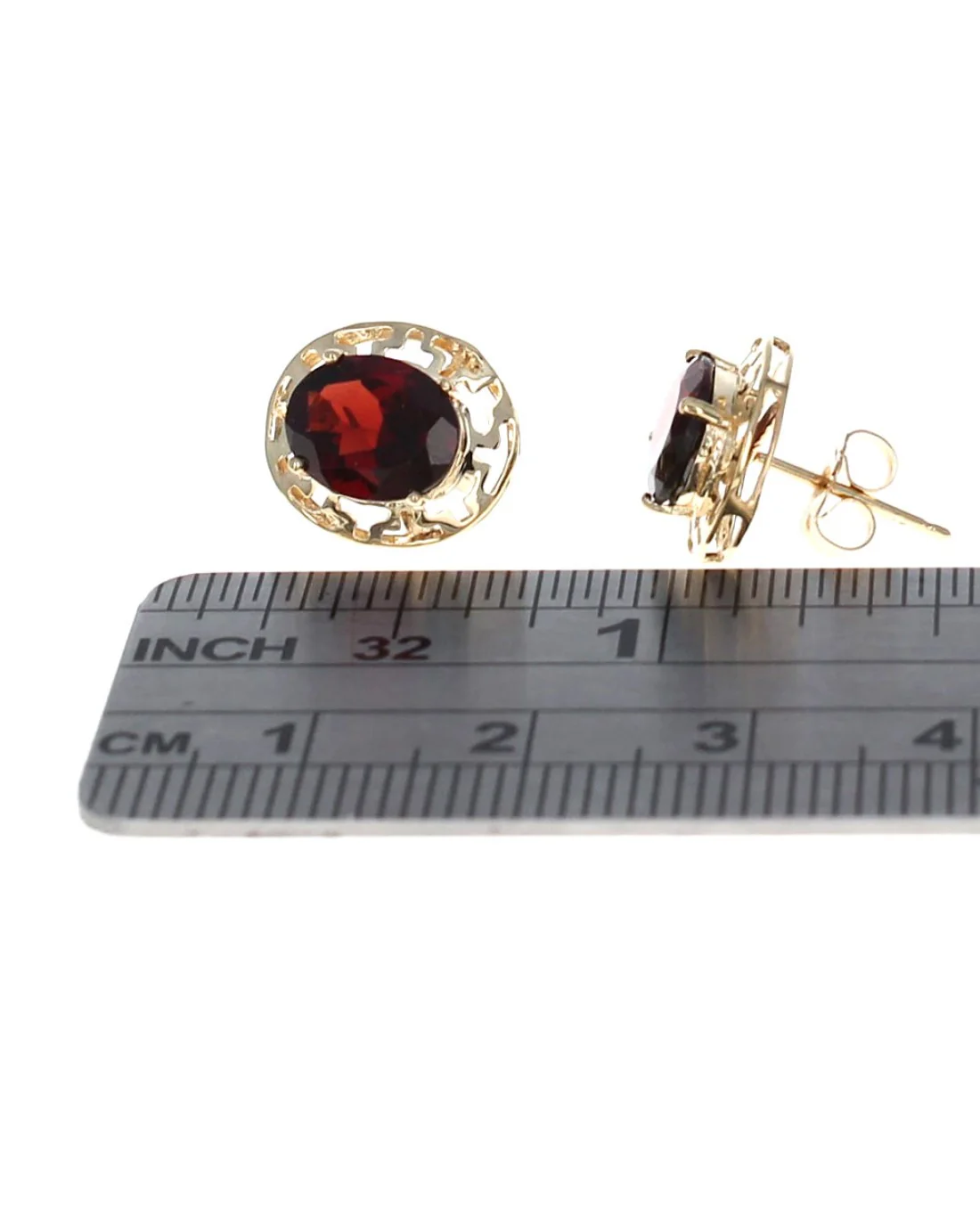 Oval Garnet Cut Out Stud Earrings - Image 3