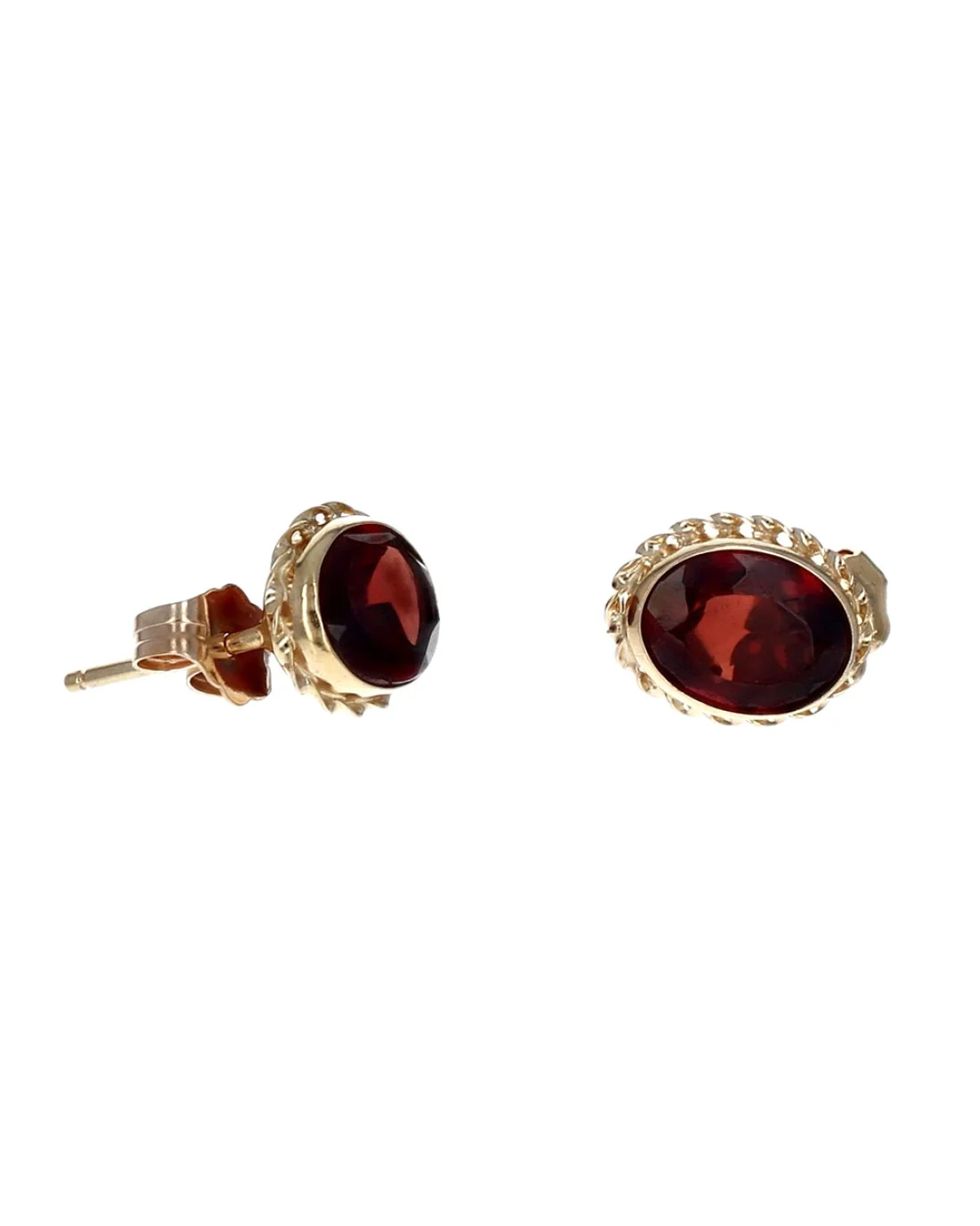 Oval Garnet Stud Earrings in Yellow Gold - Image 2