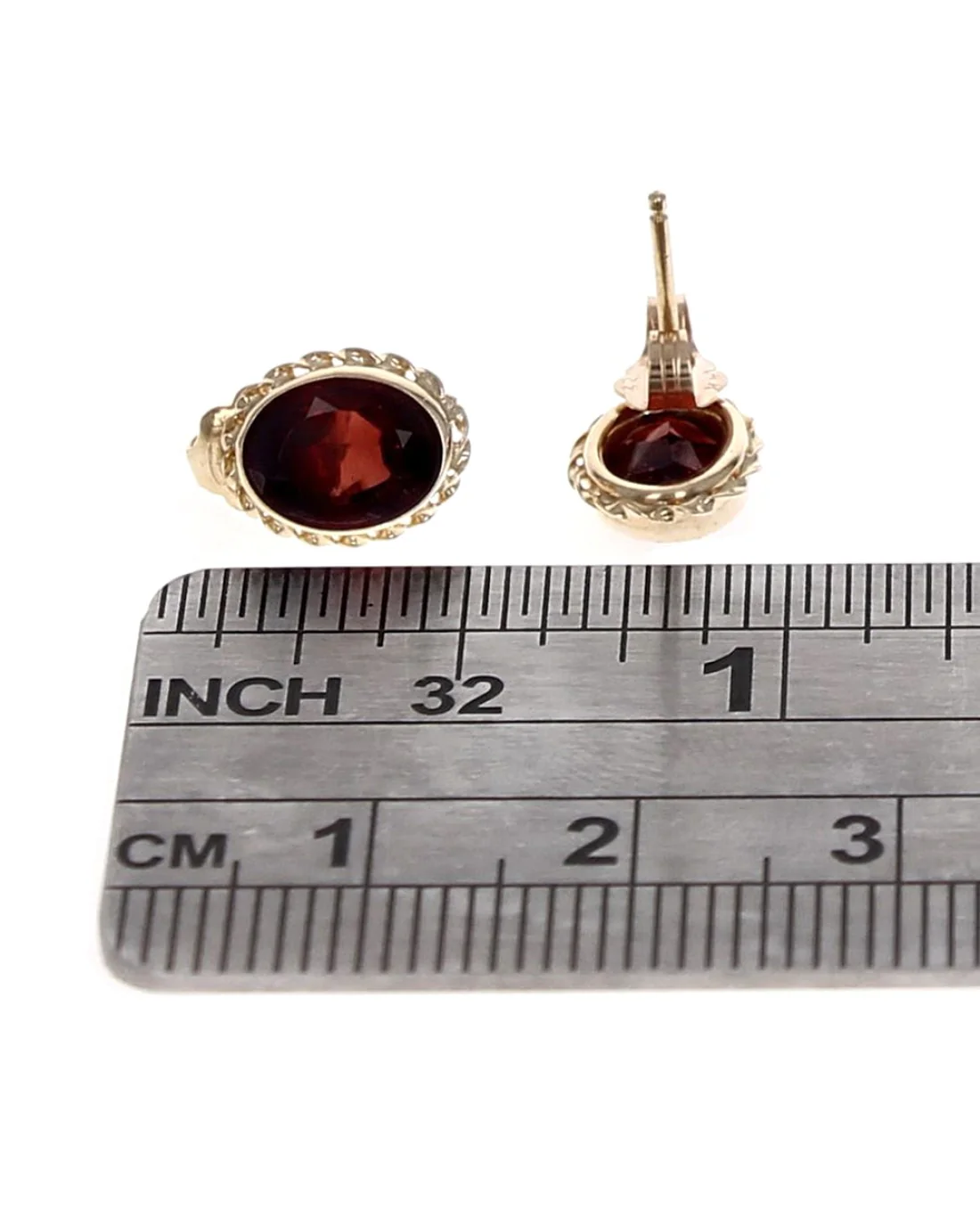 Oval Garnet Stud Earrings in Yellow Gold - Image 3