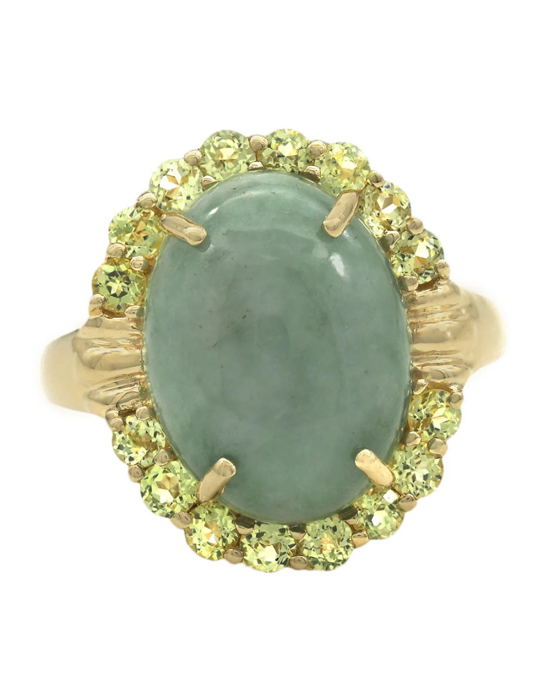 Oval Jade Cabochon and Chrysoberyl Halo Ring - Image 2