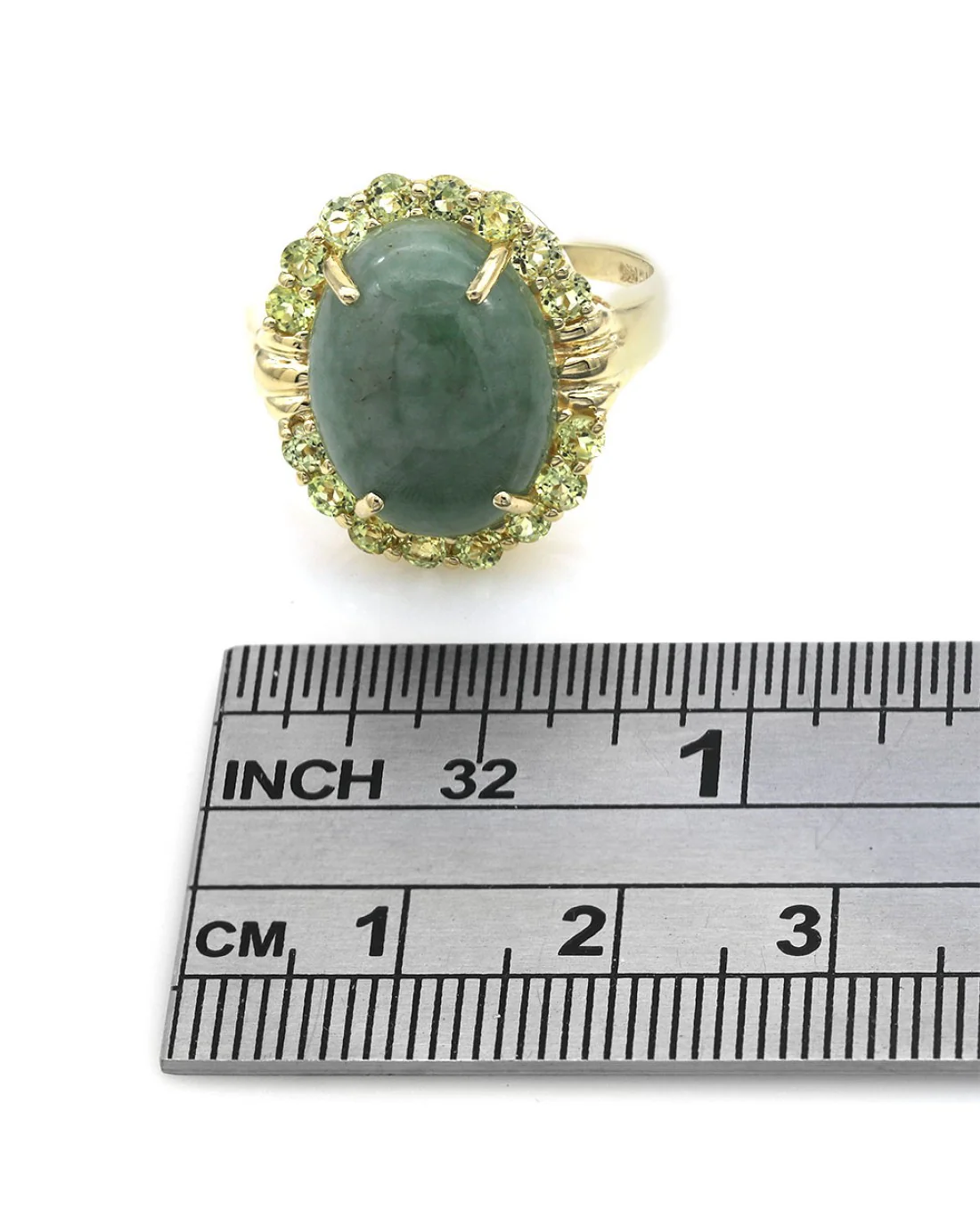 Oval Jade Cabochon and Chrysoberyl Halo Ring - Image 3