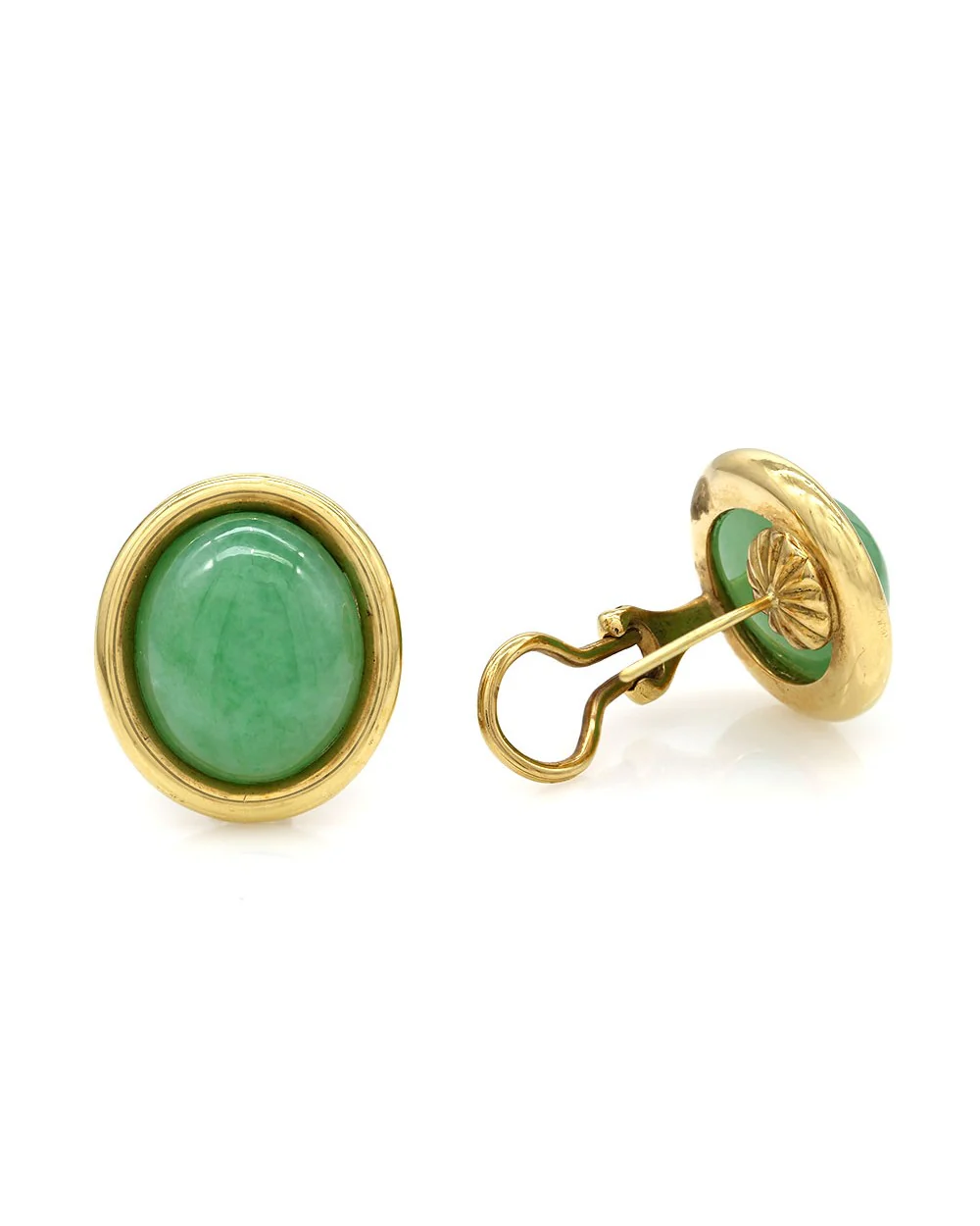 Oval Jadeite Earrings in Gold - Image 2