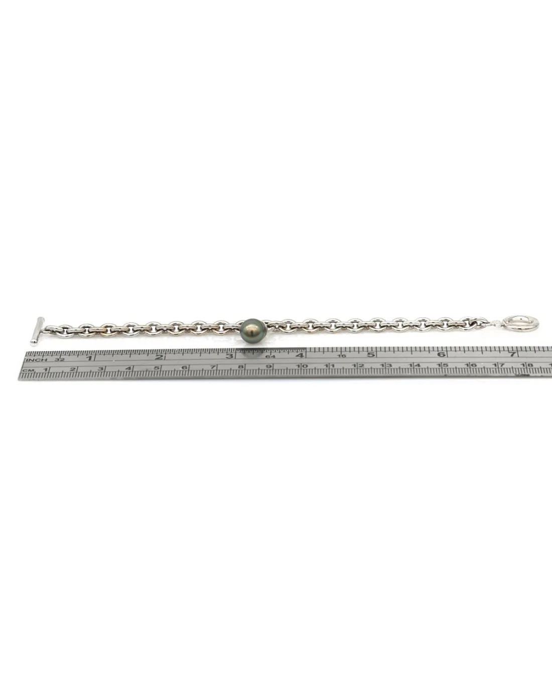 Oval Link Chain Toggle Clasp Bracelet with Tahitian Baroque Pearl - Image 3