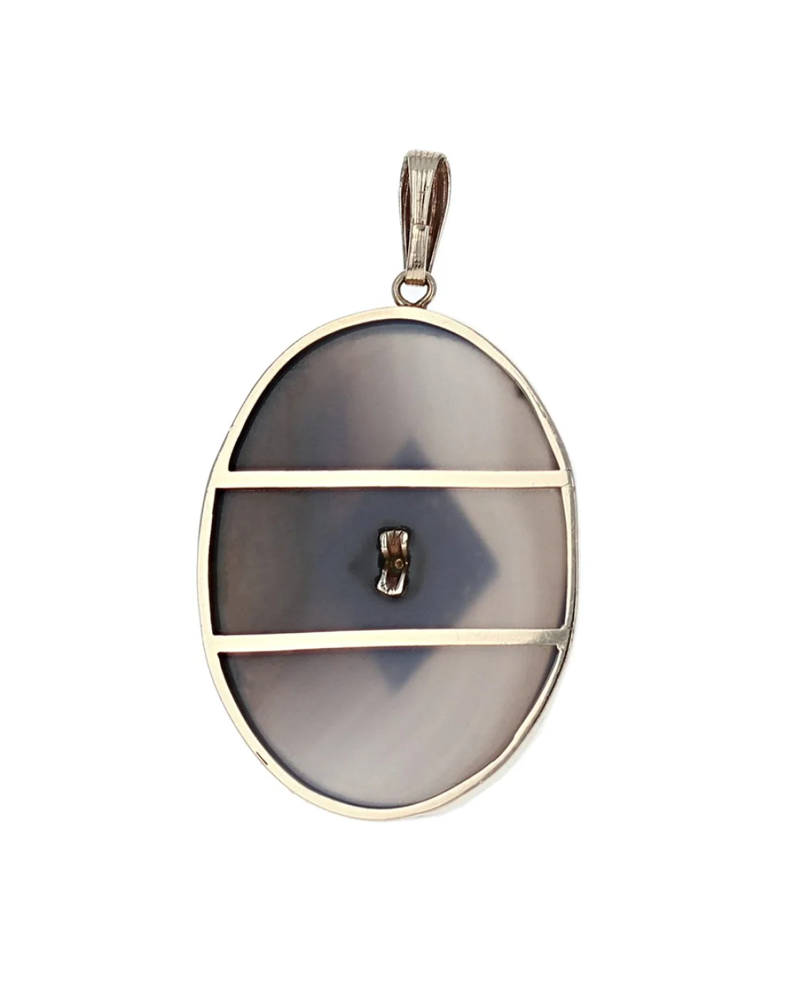 Oval Moss Agate and Diamond Pendant in Yellow Gold - Image 2