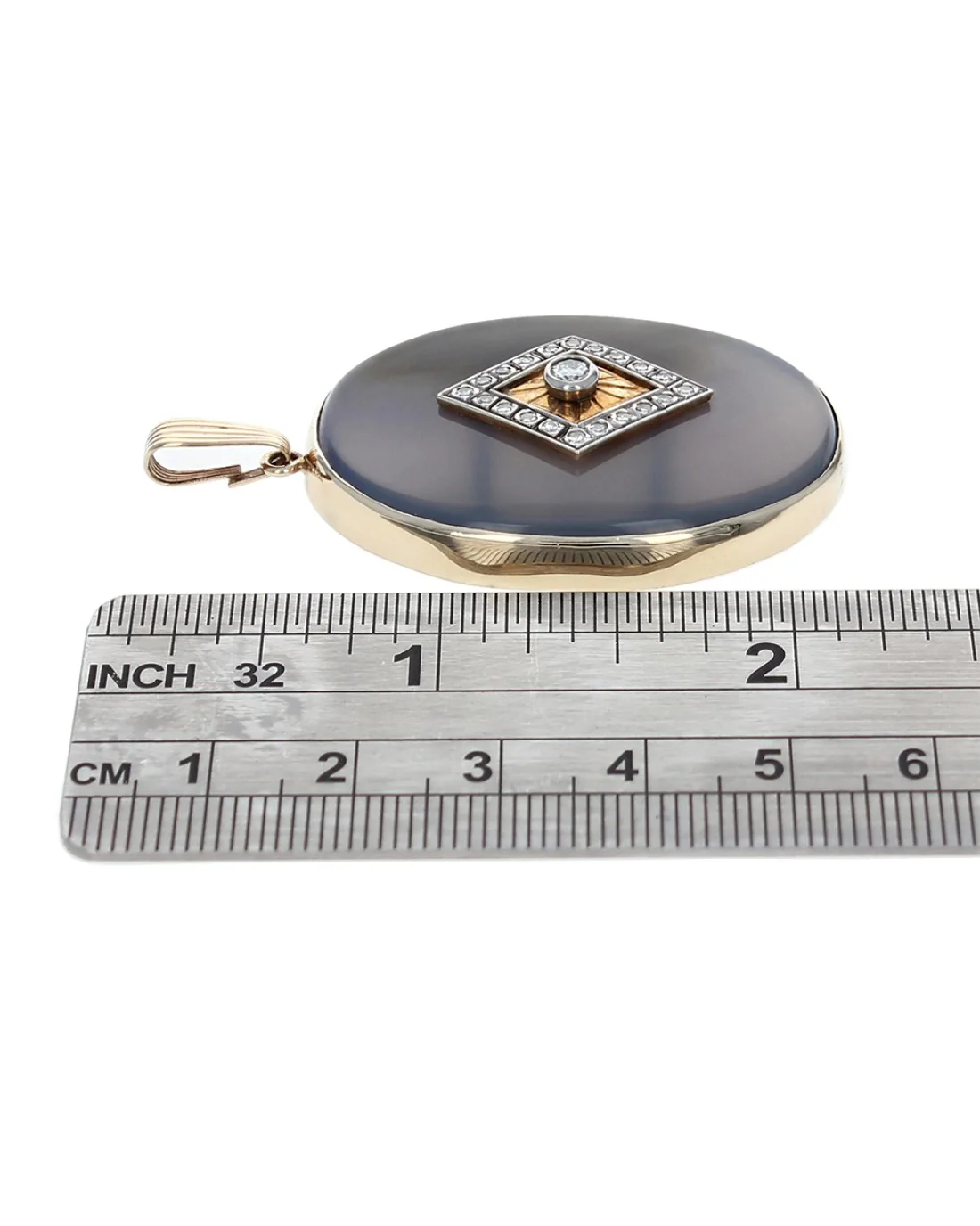Oval Moss Agate and Diamond Pendant in Yellow Gold - Image 3