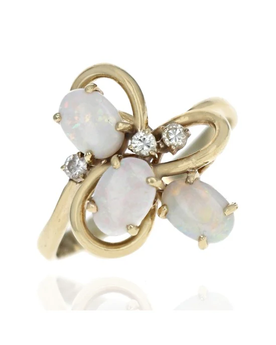 Oval Opal and Diamond Accent Ring in Yellow Gold