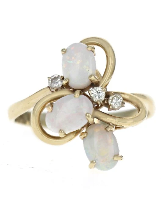 Oval Opal and Diamond Accent Ring in Yellow Gold - Image 2