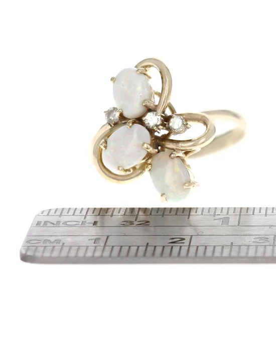 Oval Opal and Diamond Accent Ring in Yellow Gold - Image 3