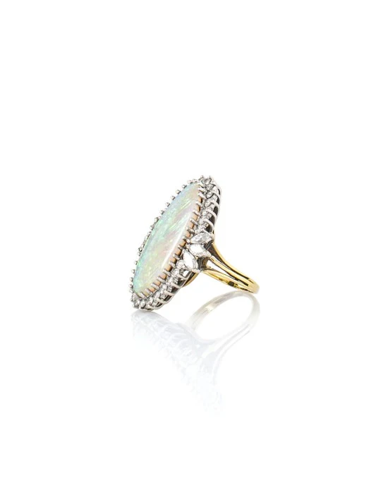 Oval Opal and Diamond Halo Ring in 2 Tone Gold - Image 2