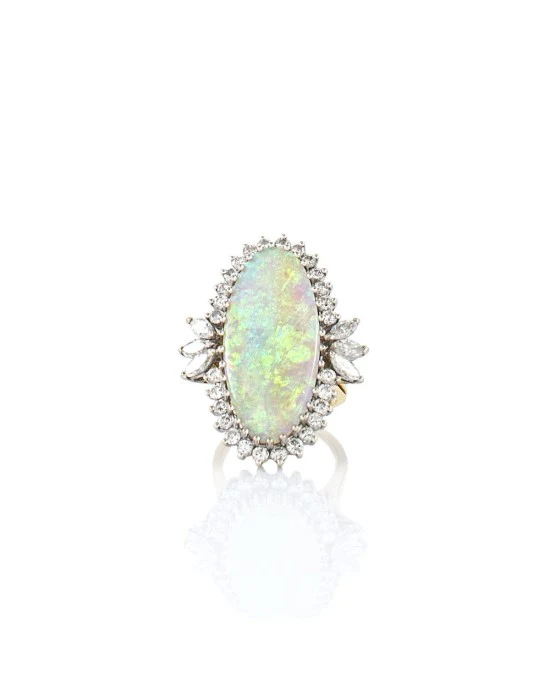 Oval Opal and Diamond Halo Ring in 2 Tone Gold - Image 3