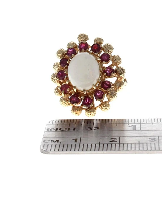 Oval Opal and Round Ruby Halo Ring - Image 3